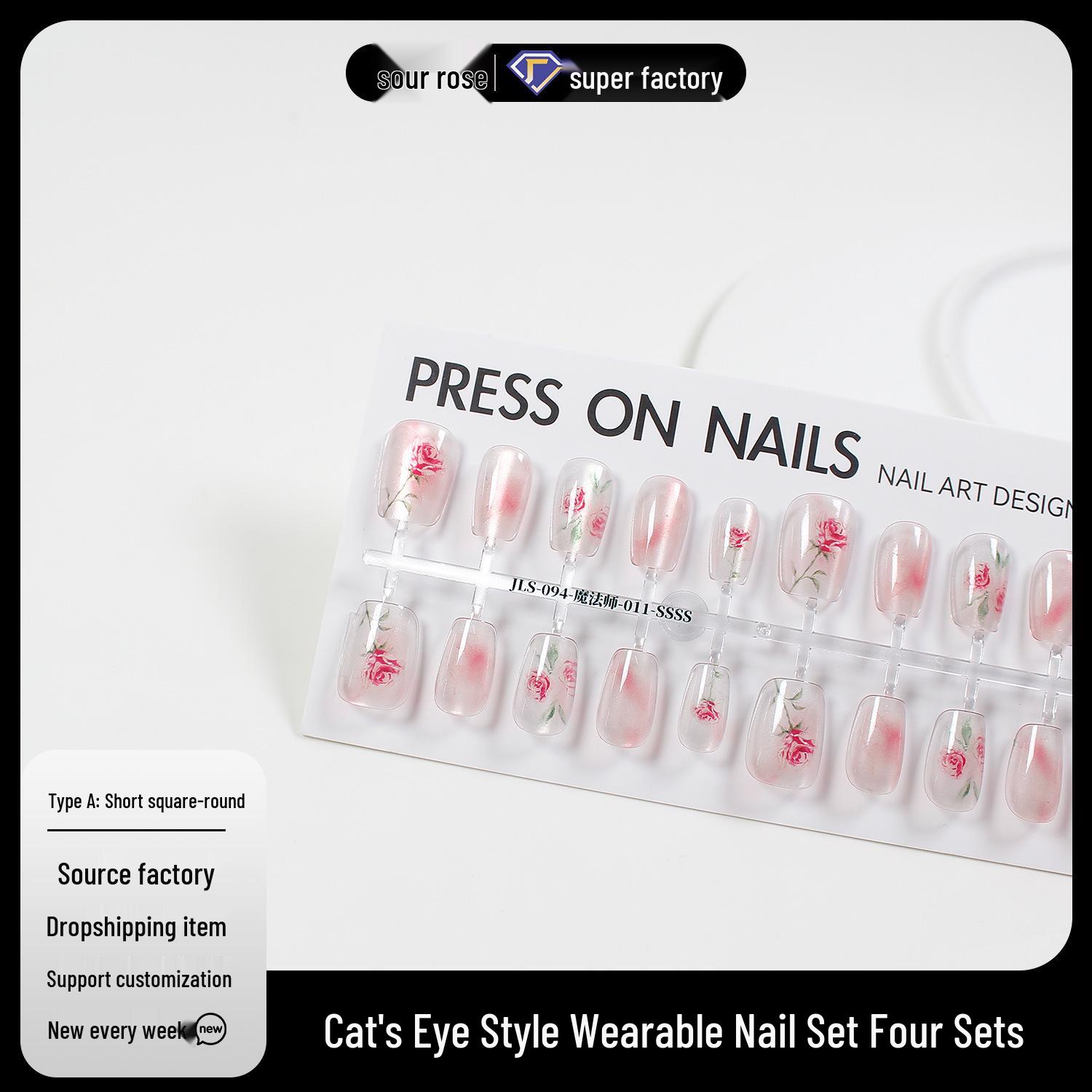 

Jiaolong Handmade Luxury Cat Eye Rose Nail Set S+S+S+S