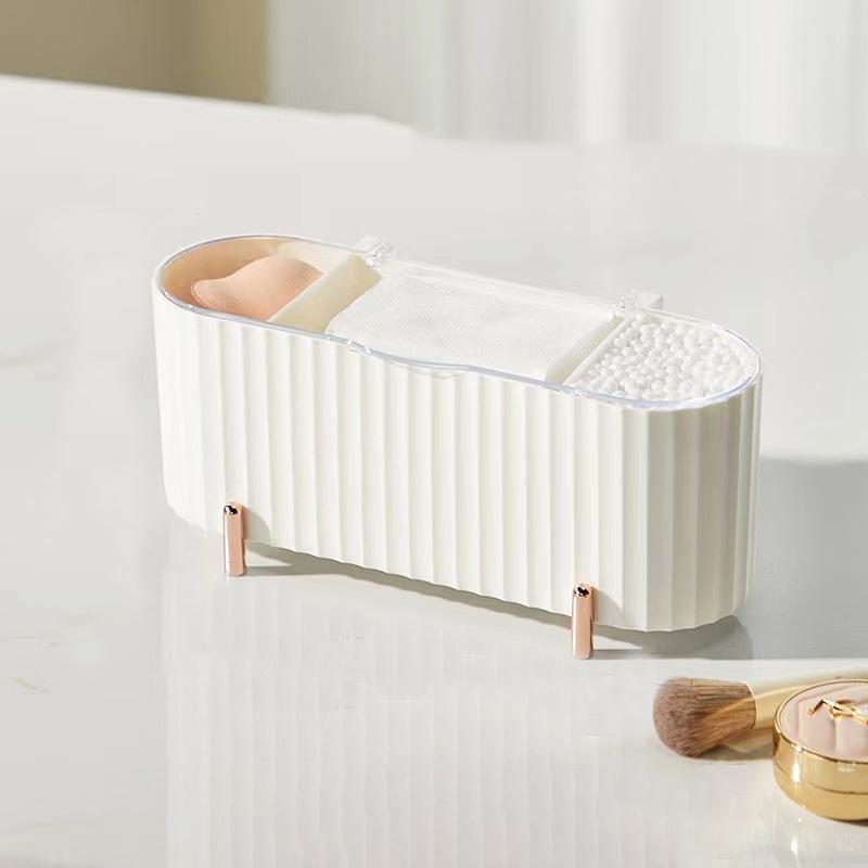 

1pc Three Grid Cosmetics Storage Box Transparent Dustproof Covered Storage Bucket Makeup Cotton Makeup Brush Desktop Storage Box белый