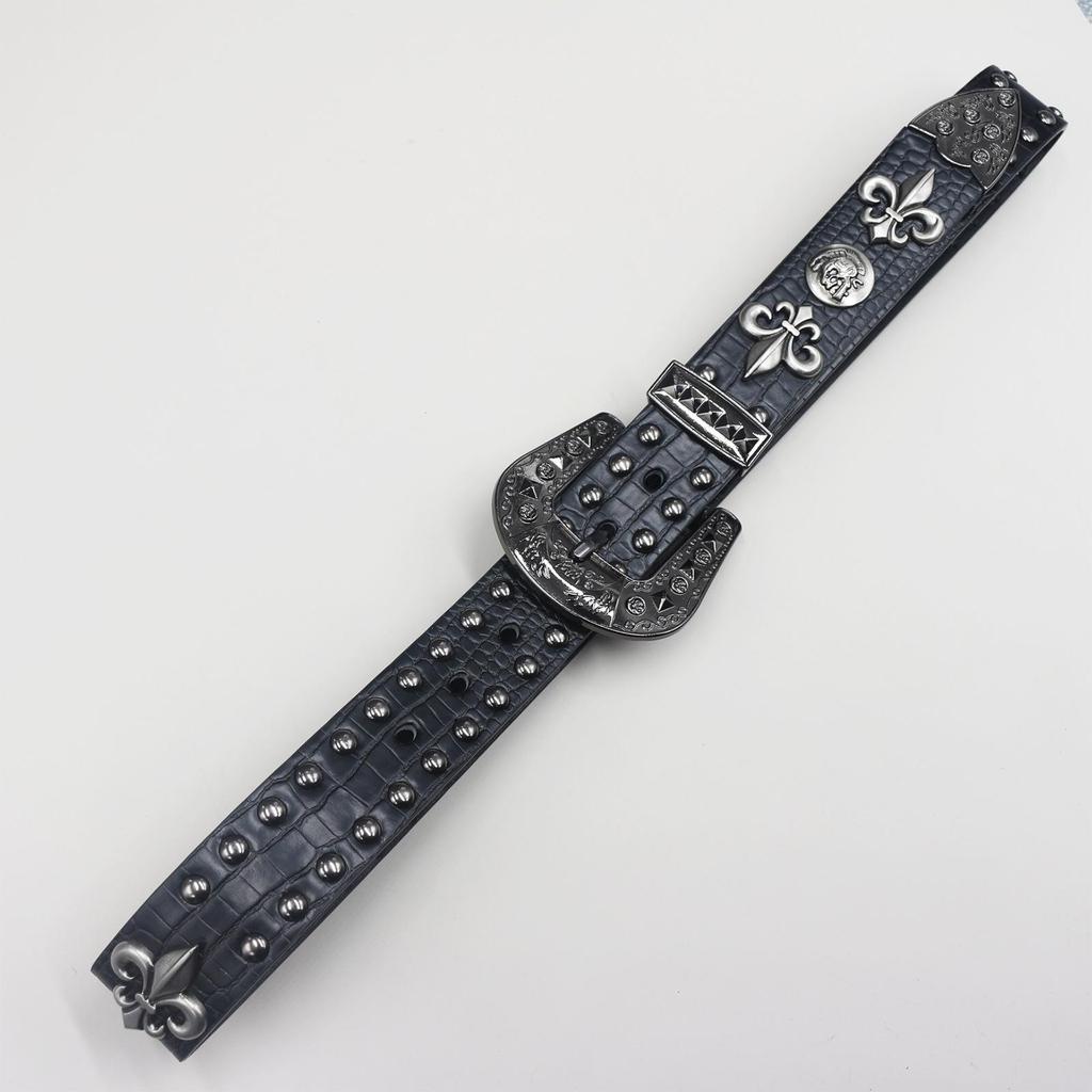 Skull Rivet Crocodile Pattern Leather Belt - Unisex Punk Style