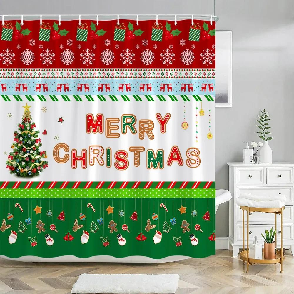 Xmas Decorative Shower Curtains Fireplace Christmas Tree Winter New Year Gift Bathroom Decor Fabric Bath Curtian Hanging