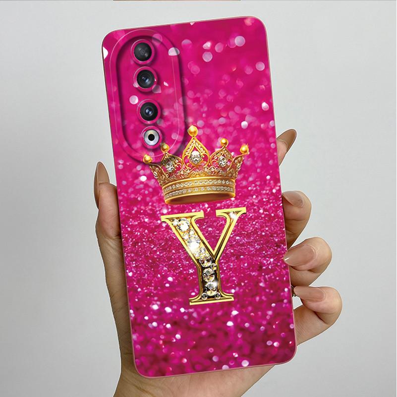 

For Honor 70 Case Crown Initial Letter Silicone Soft Full Protective Back Cases For Honor 90 CRT-NX1 Cover Honor70 90 Pro Fundas Honor 70