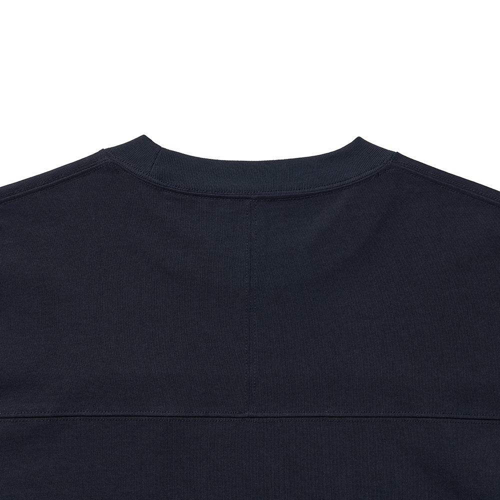 HISHANDER Round Patch Long Sleeve T-Shirts [White / Navy]
