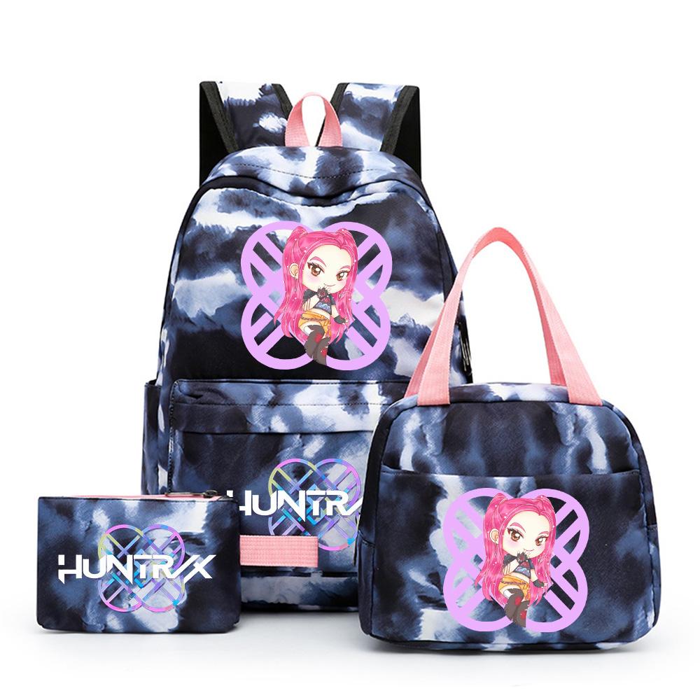 3Pcs/set Cartoon Kpop Printed Backpack with Lunch Bag Pencil Case for Teenager Girl Boy Bookbag Large Capacity Waterproof Travel Bag Kid Gift