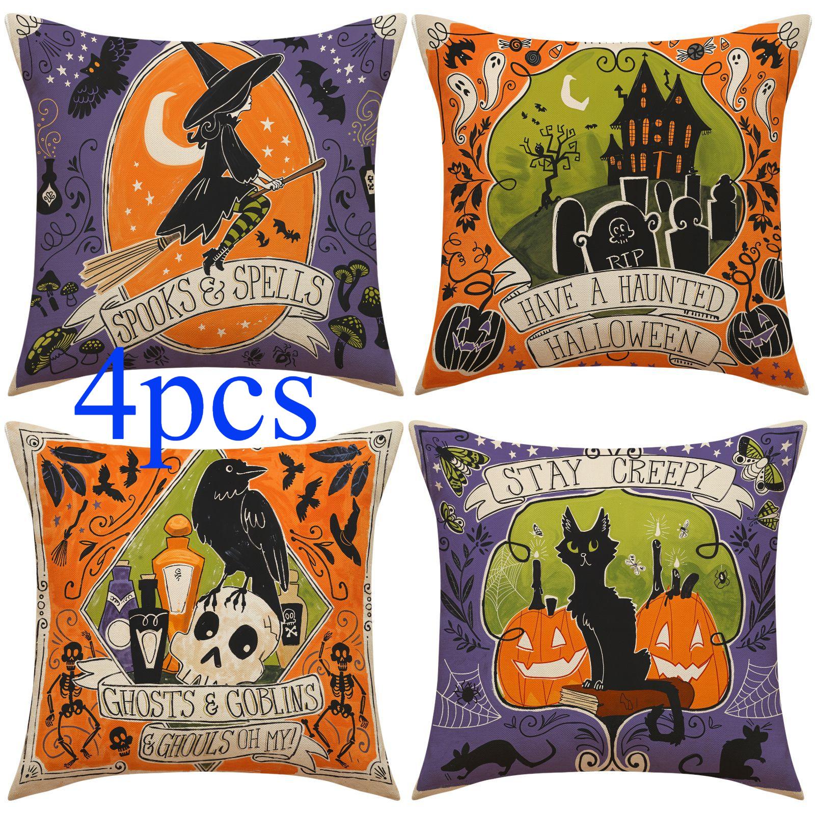 

4 шт./компл. Подушка на Хэллоуин, украшение для дома, диван, льняная наволочка для дивана, без подушки 45cmx45cm