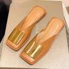 Fashion Designer Women's Casual Slippers 2025 Fashion Metal Buckle Shallow Flat Heels Square Toe Shoes for Women Brand Outdoor Slides