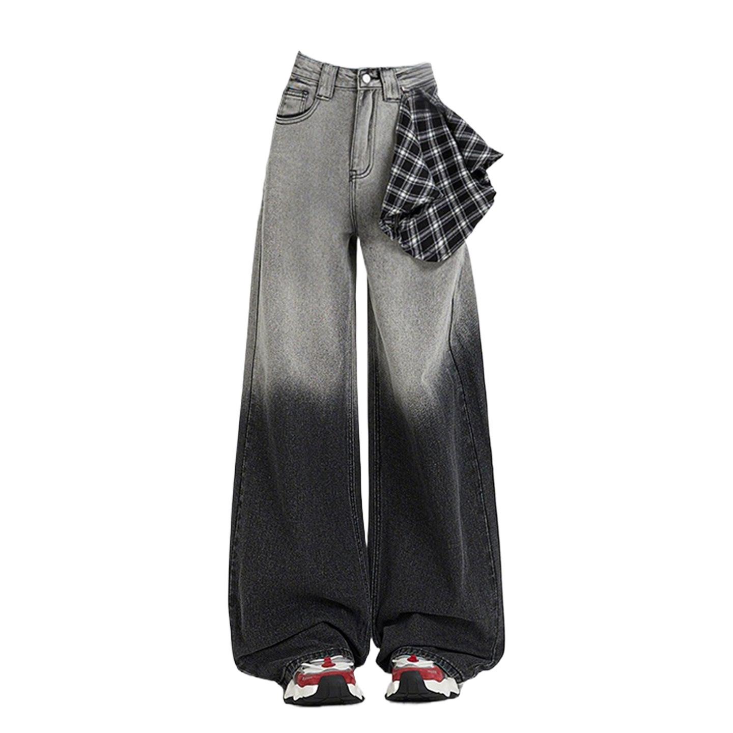 

Gradient High-Waisted Wide-Leg Jeans: Retro Black Slimming Straight-Leg for Women - Spring & Autumn Style XL