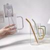 Square Borosilicate Glass Cup with Handle Bamboo Lid and Straw Clear Drinking Glass for Home Office Gift Glass Water Cup