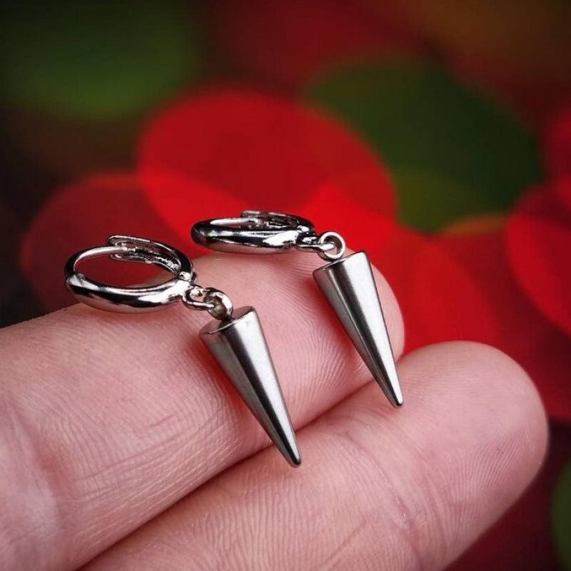 Gothic Silver Spike Tassel Dangle Earrings for Men
