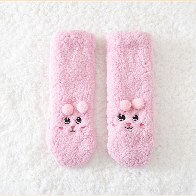 Dámské teplé jednobarevné podlahové ponožky Neklouzavé plyšové pletené korálové fleecové ponožky No Show Socks