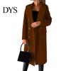 Lapel Collar Coat Women Woolen Jacket Turn-down Solid Color Double-breasted Mid Daily Wear Length Thermal Long Sleeved Commuting Dating Spring