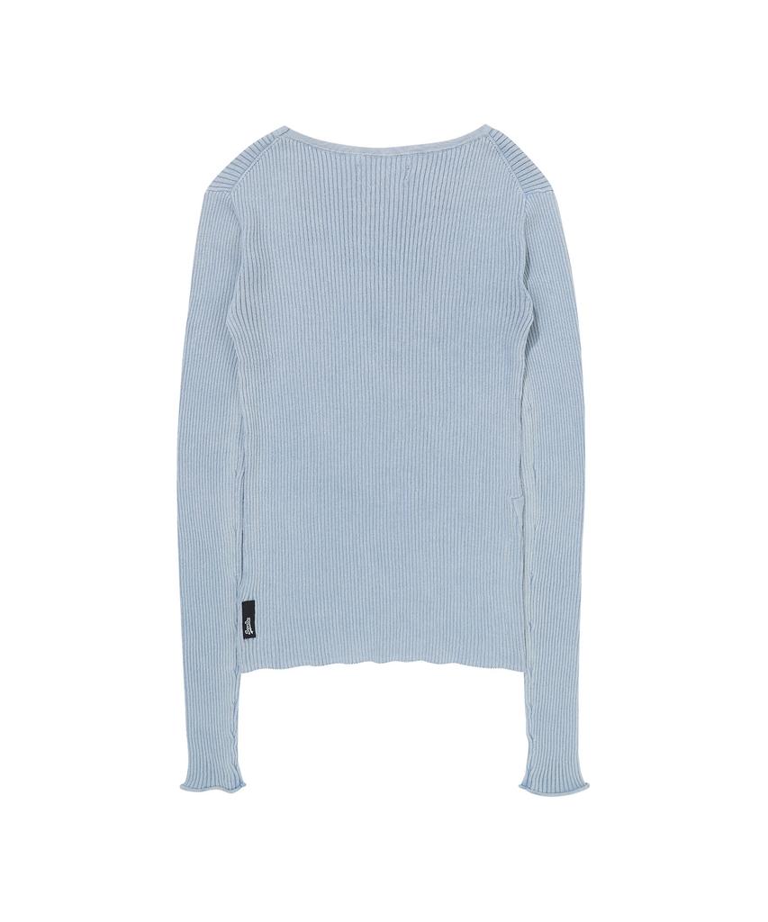 Syupeodeulai W Washed Slit Knit Long Sleeve Light Blue