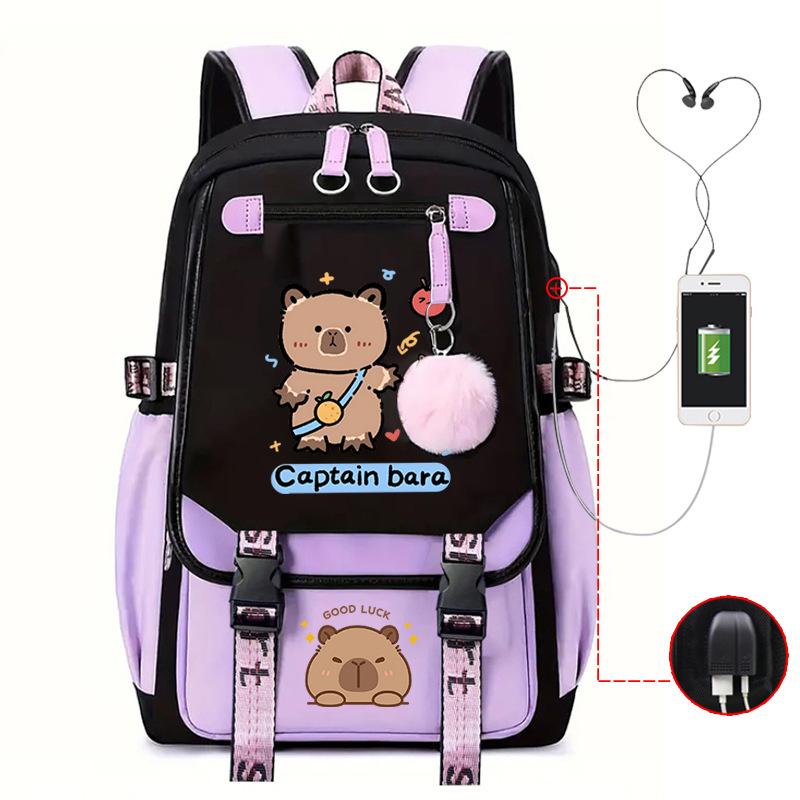 Fashion Trend Kapibara Leisure Burden Reduction Travel Bag Multifunctional Large Capacity USB Student School Bag