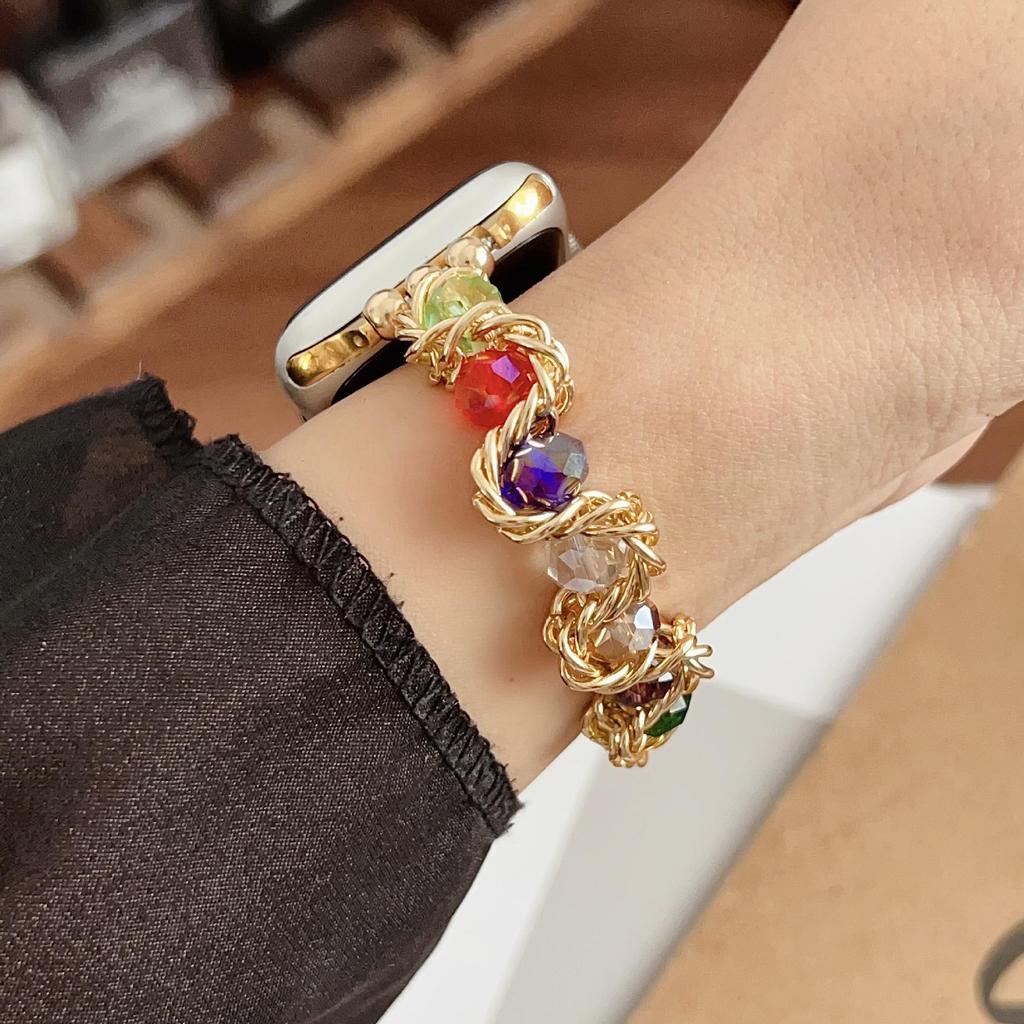 Compatible Apple Watch Crystal Beaded Elastic Strap Band for Series 10