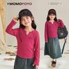 Girls' V-Neck Ribbed Long Sleeve Slim Fit T-Shirt