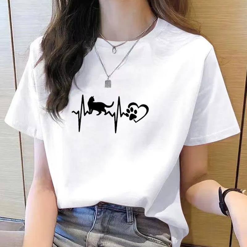 Women's 90s Trend Casual Cat Print Short Sleeve T-Shirt