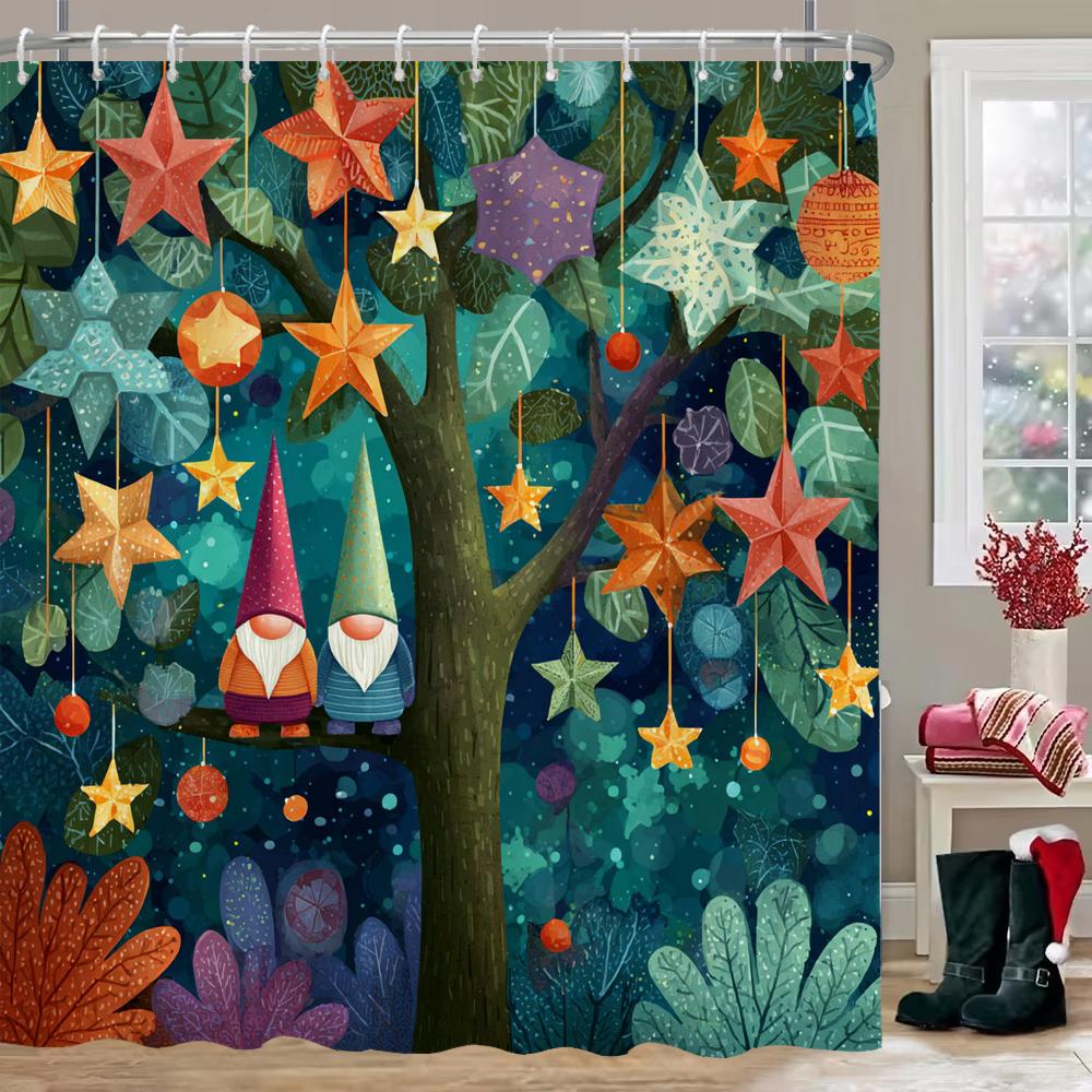 

Santa Claus elves Shower Curtain, Bathroom Curtain, Merry Christmas Shower Curtain, home decoration Christmas Curtain with Hook 90x180cm-35x70in