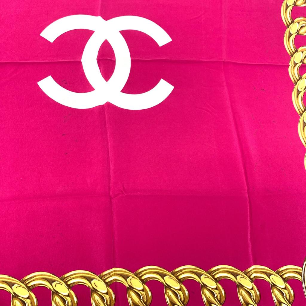 Used Chanel Coco Mark Logo Scarf Silk Pink 80cm Authentic 1195