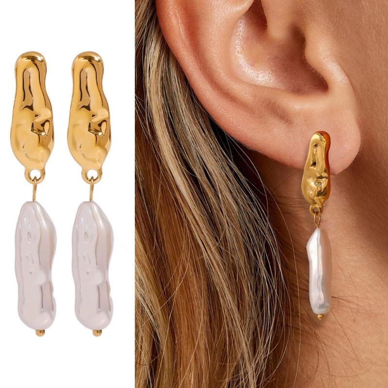 Artistic Stainless Steel Earrings Stylish Irregular Golden Geometric Pendant Ear Studs Everyday Wear Women Earrings