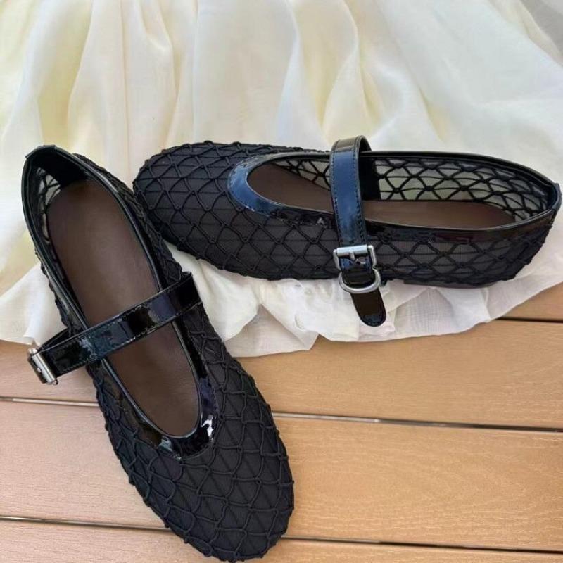 Sheepskin version~ mesh hollowed sandals breathable shallow mouth flat Mary Jane shoes women's single shoes summer fishing net shoes