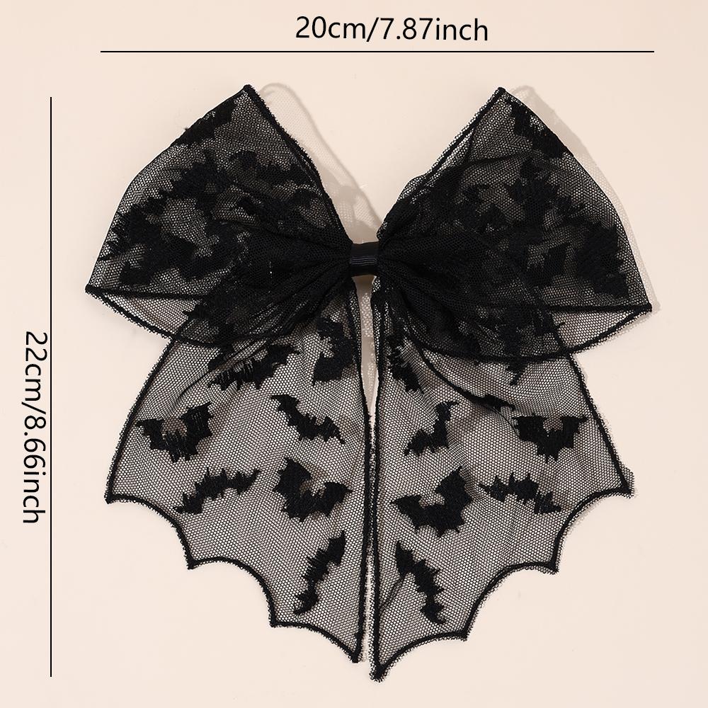 Halloween Bat Bow Hair Clips Bat Embroidery Lace Tulle Veil Gothic Hairpins Spooky Cosplay Hair Accessories For Women Girls
