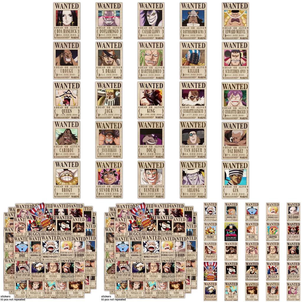 50 Pack One Piece Pirate Poster Stickers Colorful Graffiti Cartoon Decor For Fans