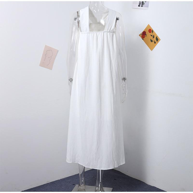 White Halter Dress Loose Off Shoulder Solid Color Causal Sleeveless Dresses Women's Vacation Beach Robe Simple Daily 2025 Summer