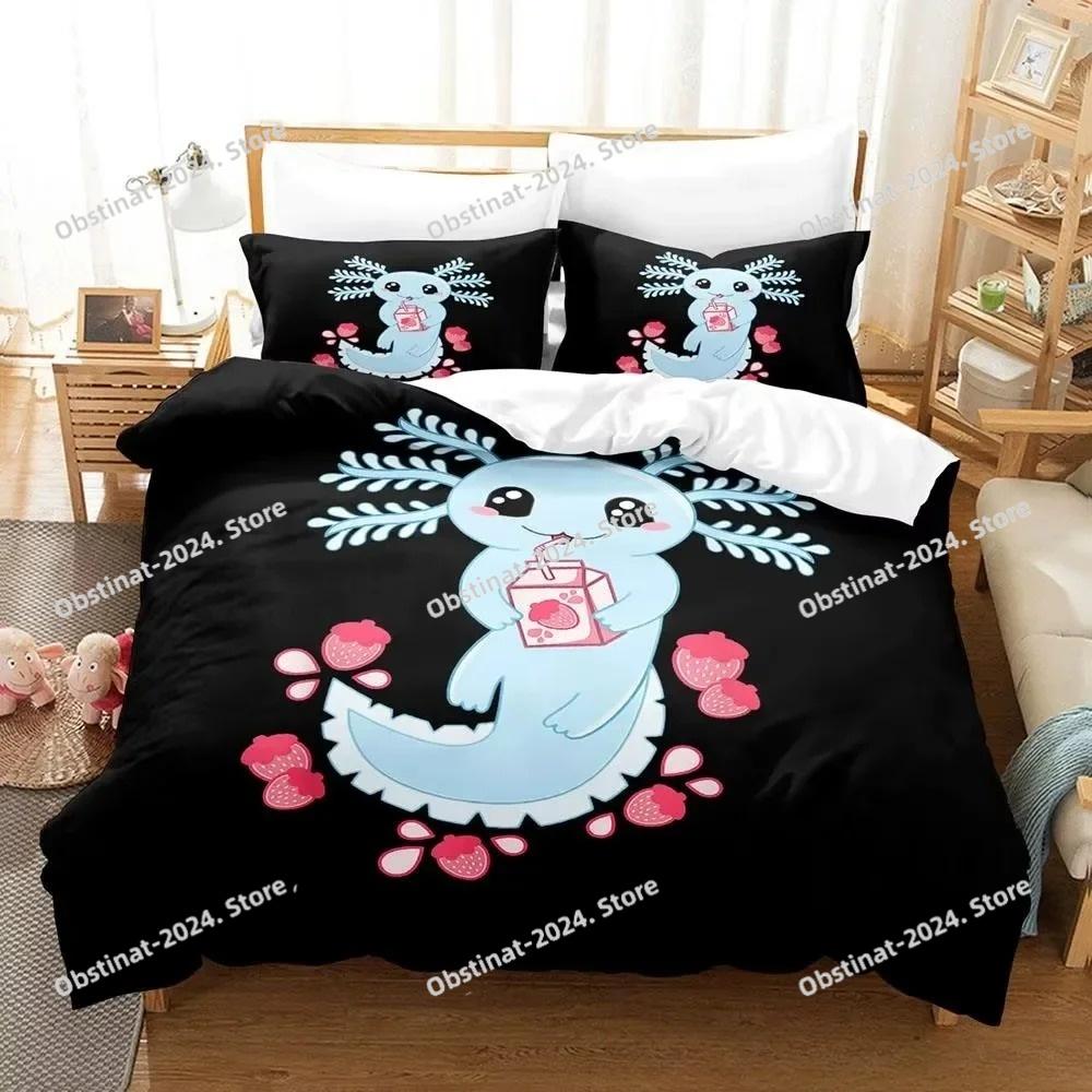 Kawaii Animal Axolotl Bedding Set Bed Cover Adult Kid Bedroom Decor Duvet Cover Pillow Case Set Single Twin Full Queen King Size
