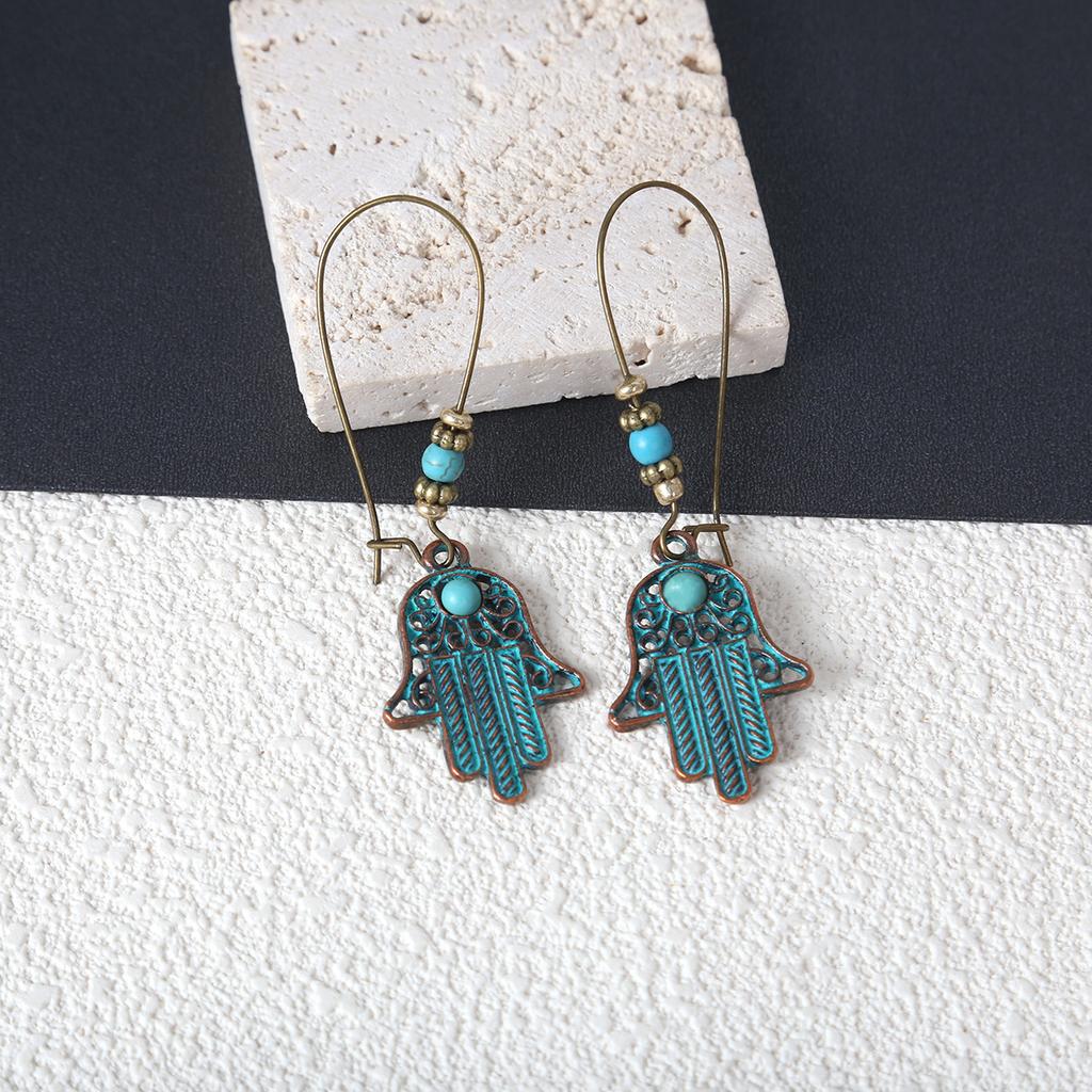 Turquoise Earrings, Vintage Owl Geometric Dream Catcher Feather Fringed Earrings Female