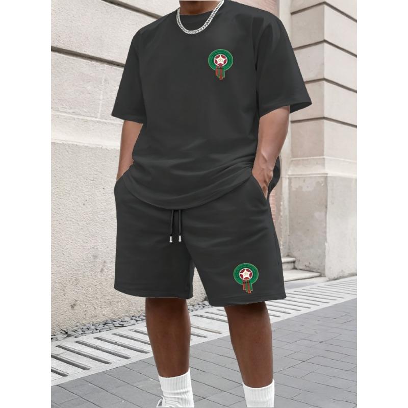 Youth Men's Fashionable Casual Sports Two-Piece Set Print Summer Short-Sleeved T-Shirt And Shorts Ensemble