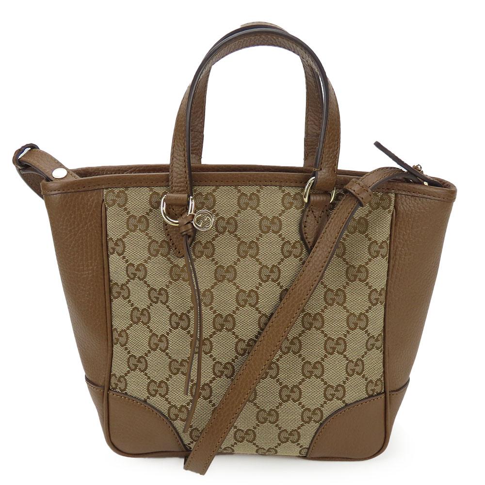 Used GUCCI Handbag 449241 leather/GG Canvas Brown Beige 2WAY