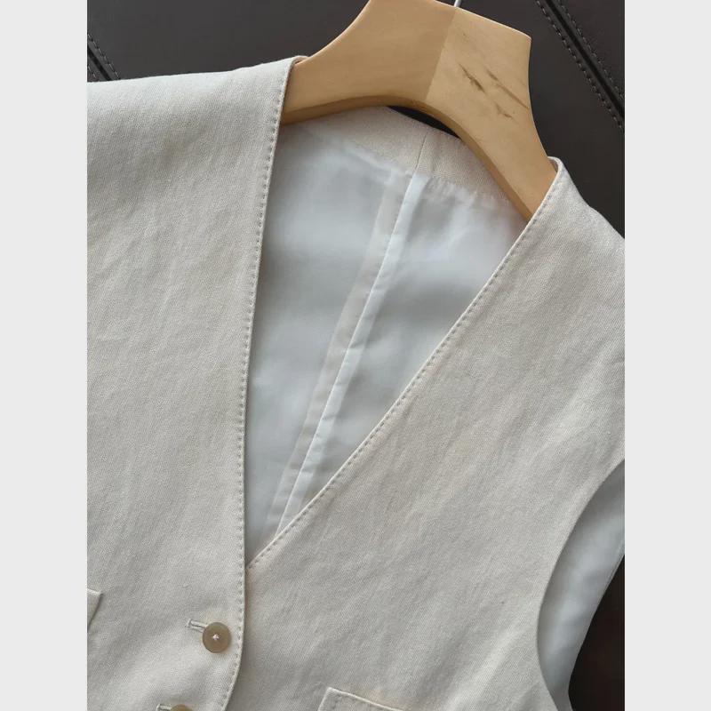 2024 Autumn Fashion Cotton-Linen Suit: Vest & Wide-Leg Pants Set