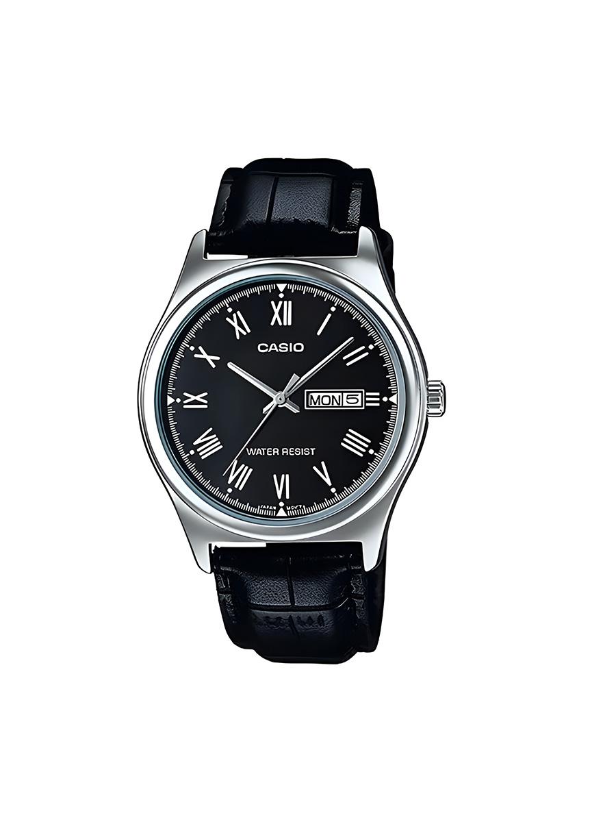 

Casio - Leather Strap Black Dial with Date Men s Quartz Watch MTP-V006L-1B чорний