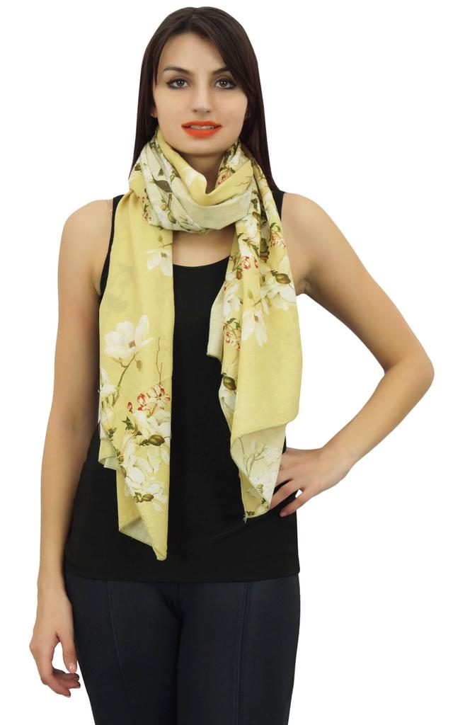 Phagun Floral & Bird Print Women Neck Wrap Scarf Sarong Cotton Voile