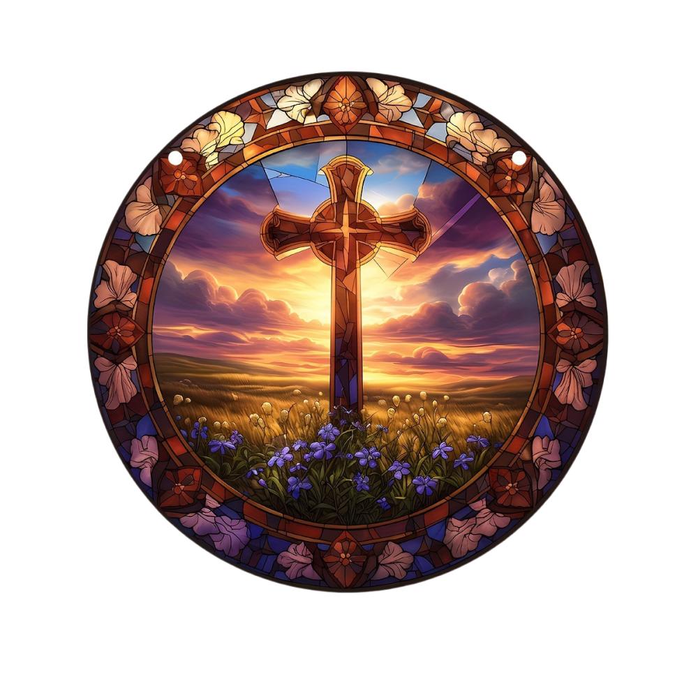 Art Deco Acrylic Religious Jesus Sun Catcher,Wall Hanging Decorative Sign for Home & Garden, Multipurpose Religious Theme Plaque