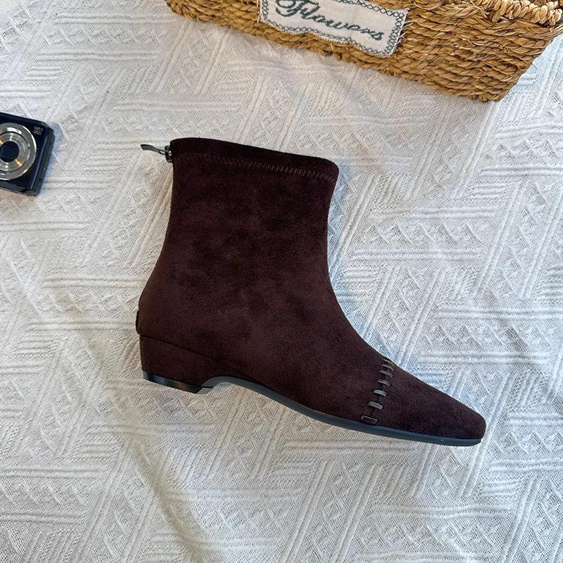 2025 Women's French Retro Suede Ankle Boots: New Winter Chunky Heel Slimming Martin Boots