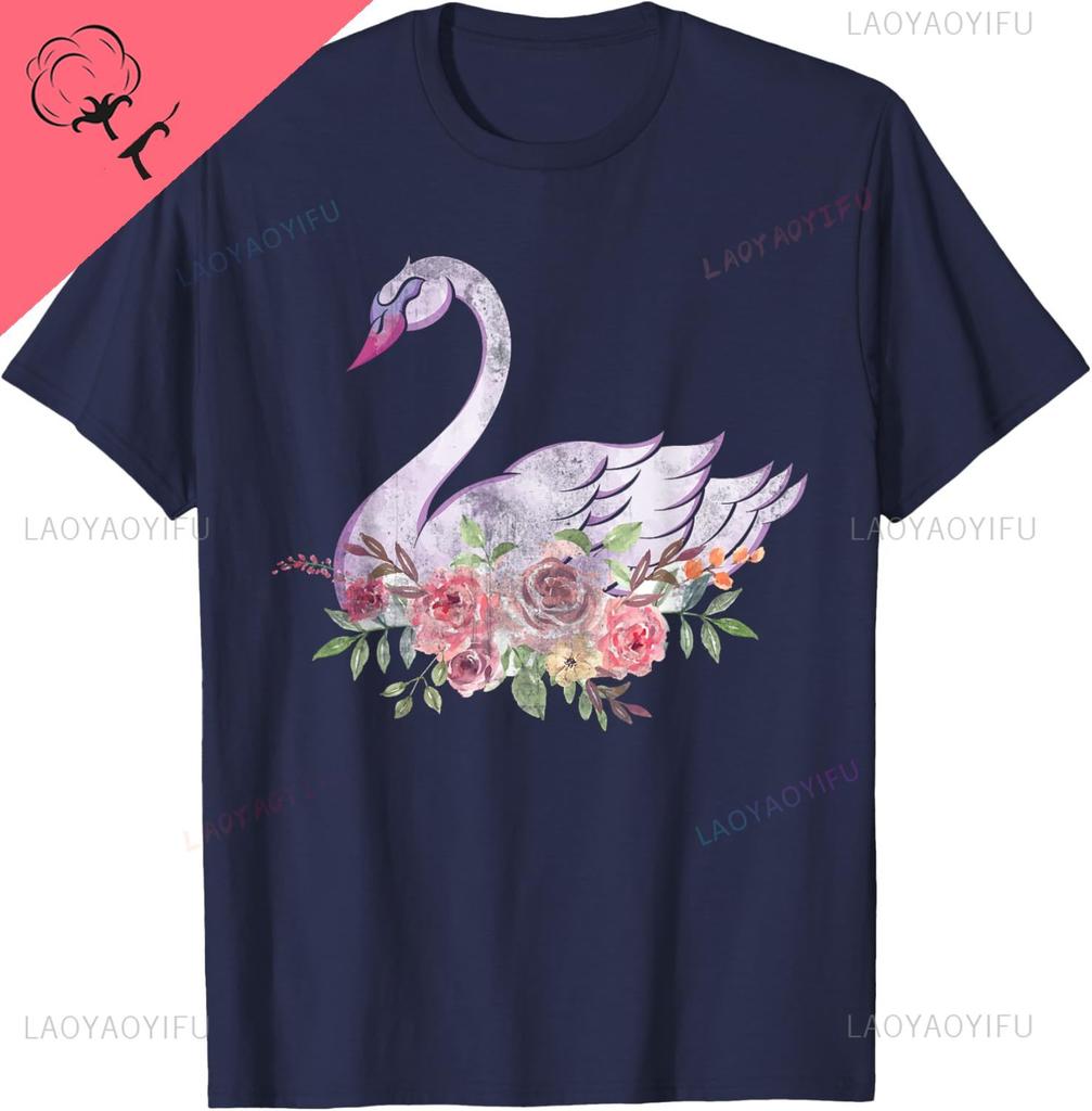 Women Girls Gift Pretty Animal Flower Crown Swan Mens T Shirt  Print on Demand Print Original Design Gifts T Shirts Camisas