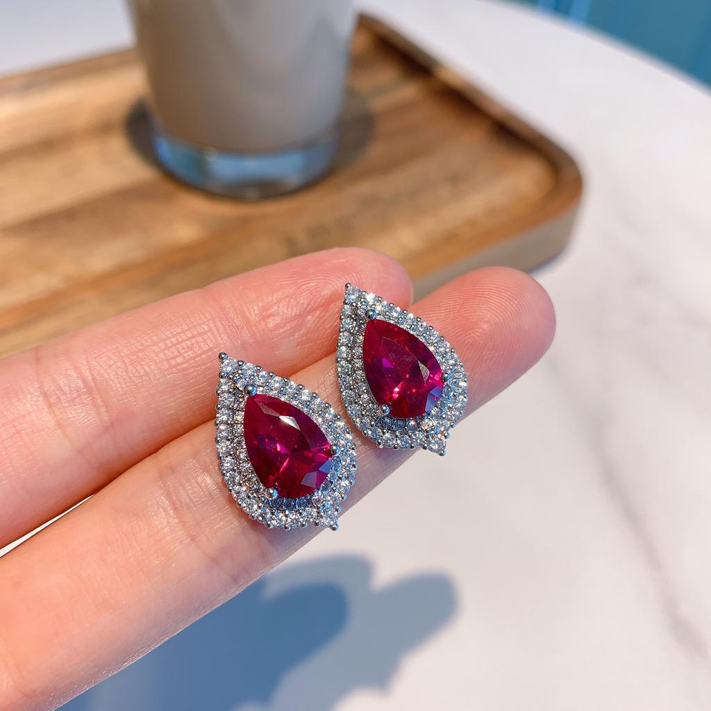 Symulacja kamieni szlachetnych Korund Rubin Gołębiej Krwi Kształt Kropli Wody, Zestaw Biżuterii Kolczyki Sztyfty 8 * 12 Wiszące