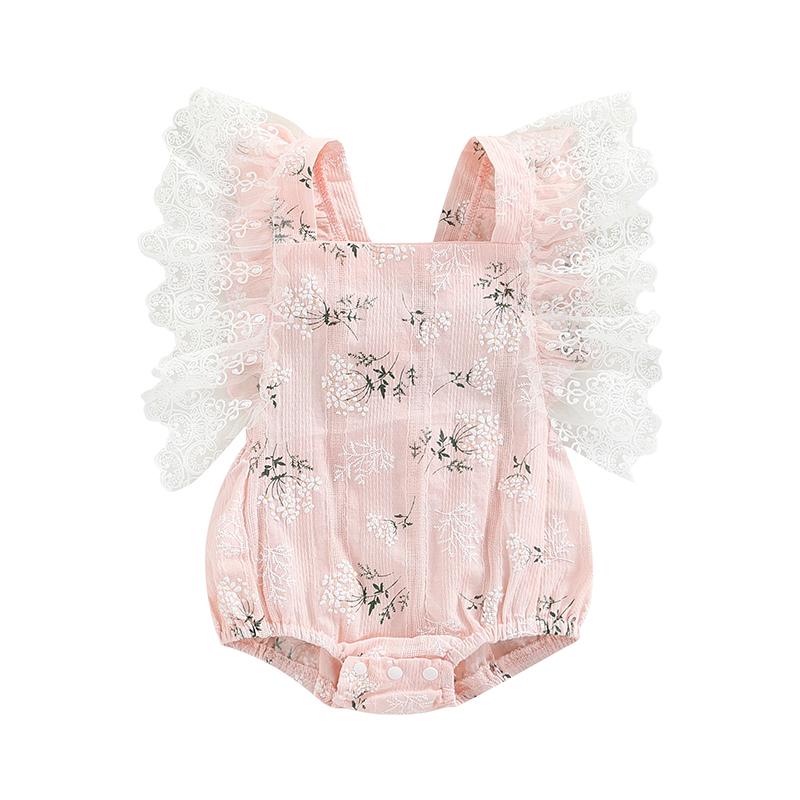 Summer Newborn Infant Romper Cotton Lace Flying Sleeve Floral Baby Girls Romper Jumpsuit Baby Clothing