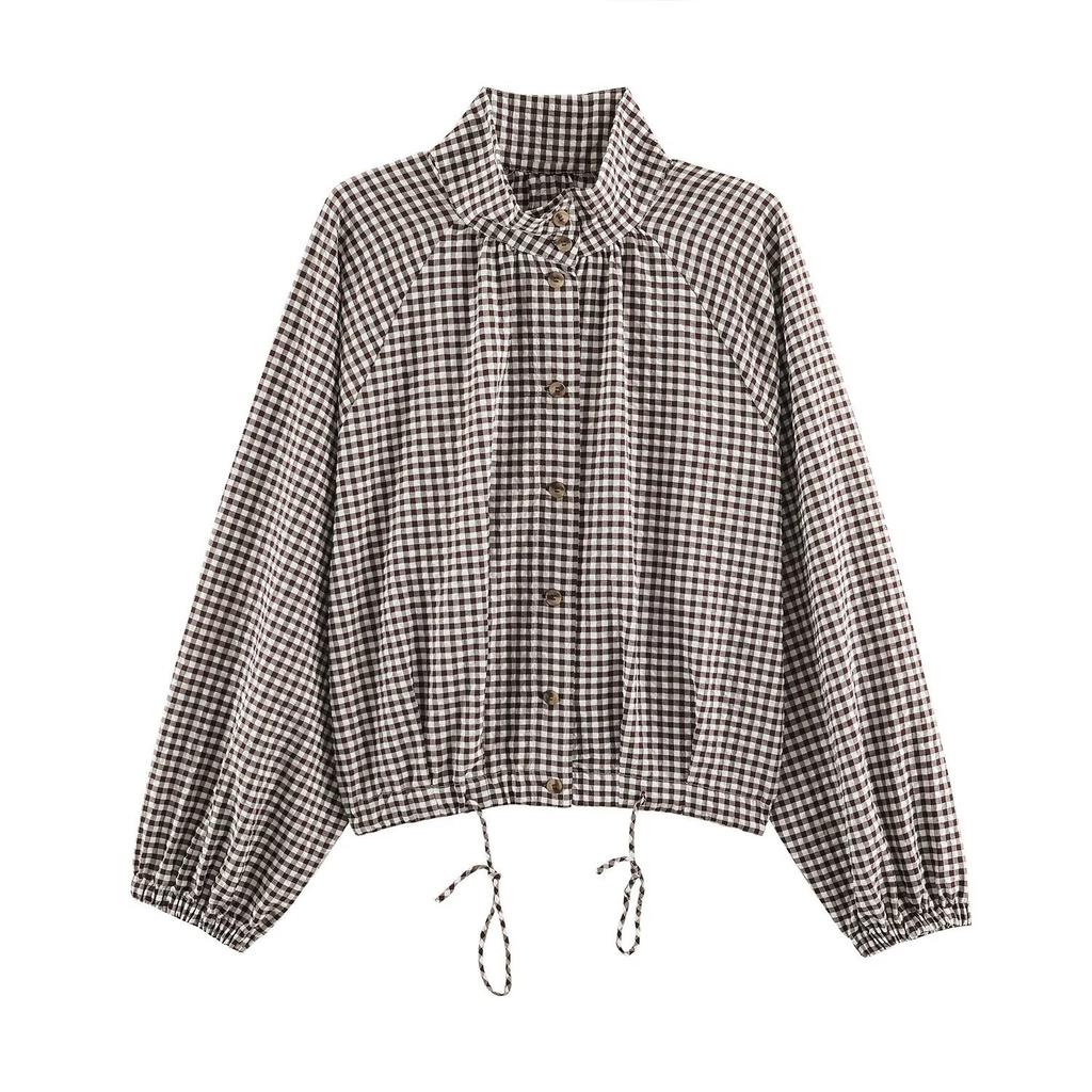Estate 2026 nuova moda di strada transfrontaliera europea e americana per donna giacca a quadri a maniche lunghe con colletto alla coreana 2w103 12612