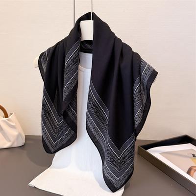 Luxury Solid Color Square Scarf For Women Cotton Linen Feeling Neck Scarf Shawl Warp Elegant Neckerchief Bandanas Print Hijab