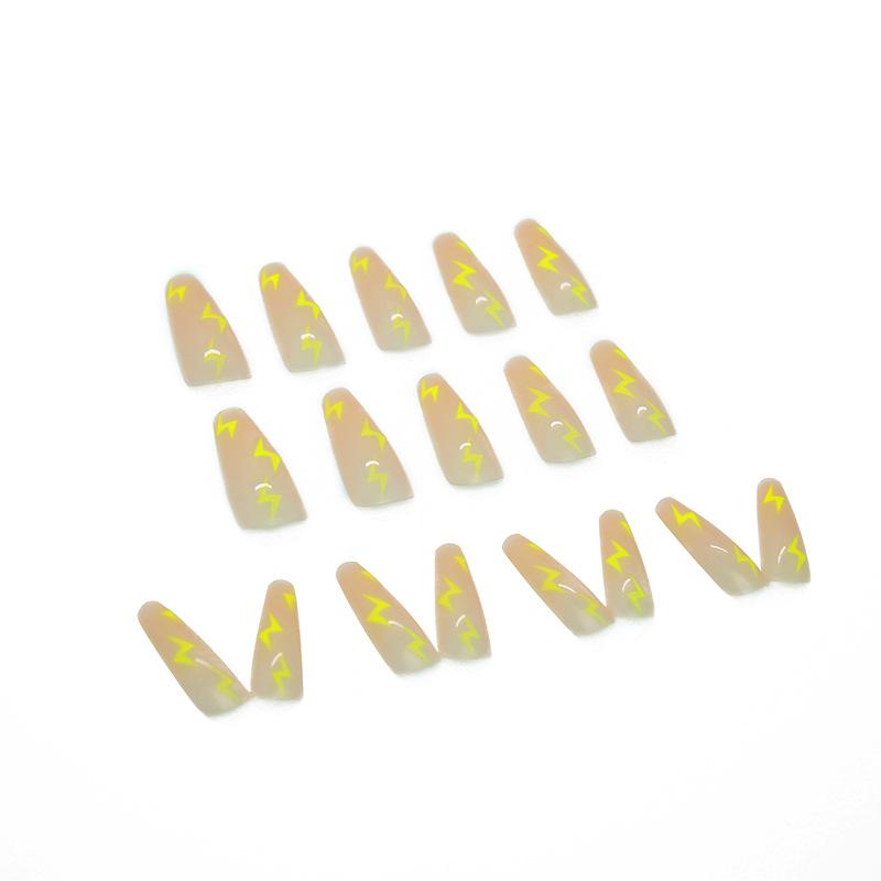 Artificial Nails Yellow Lightning Long Ballet Manicure Fake Nails Manicure Sheets