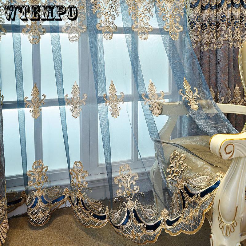 Chinese European Style Atmospheric Embroidered Blackout Curtains for Living Room Bedroom Study Window Curtains
