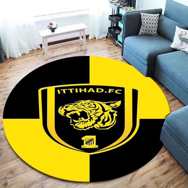 Al-Ittihad Club Round Area Rug,Carpet Rug for Living Room Bedroom Sofa Playroom Decor,Non-slip Floor Mat