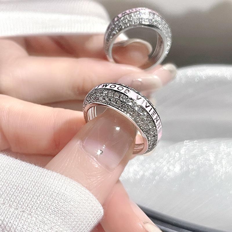 Persönlichkeit Voll Diamant Emaille Tropfglasur Saturn Offener Ring Nischendesign Kalter Wind Hoher Sinn Mode Ring