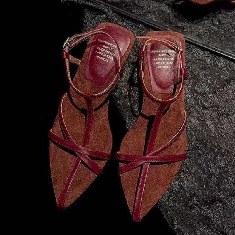 

Fashion 2025 New Women s High-heeled Sandals Summer High-heeled Shoes Luxury Cowhide Strap Slingback Feminine Wedding Sandals 40 красный