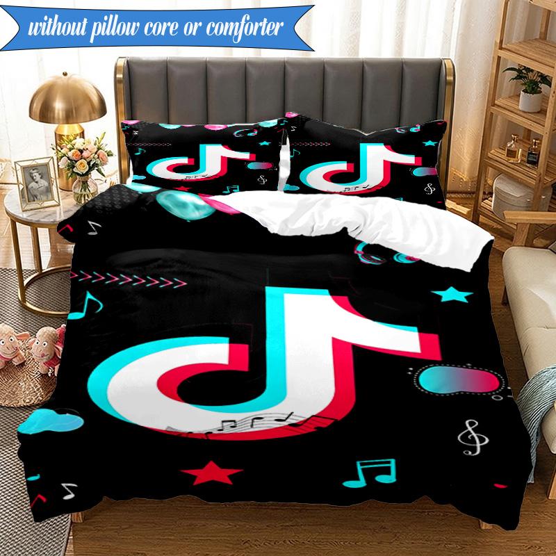 Neon Music Note 3pcs K-pop Music Group Bedding set,Ideal for Bedroom, Dormitory,Including Duvet Cover And 2pcs Pillowcases,Fan Gifts