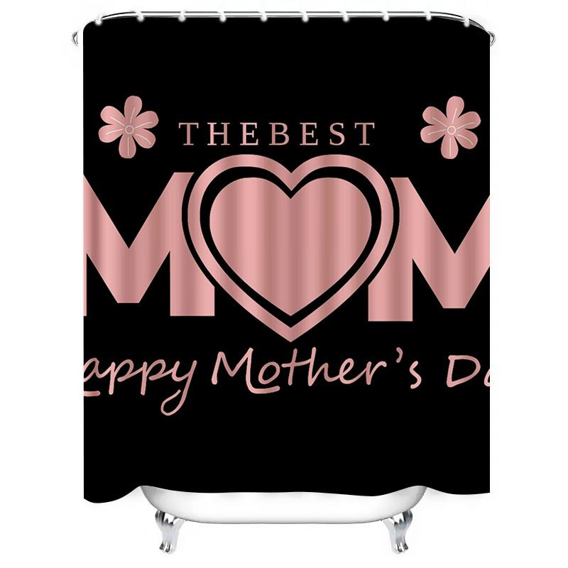 The Best Mom Heart Print Shower Curtain For Mother'S Day