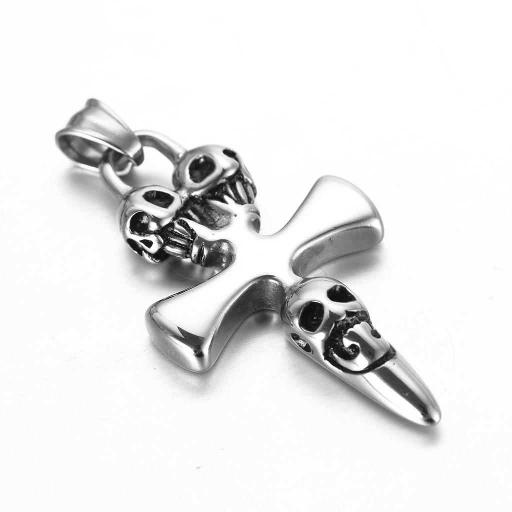 European and American Stainless Steel Men Necklace Retro Three Skull Cross Alloy Pendant