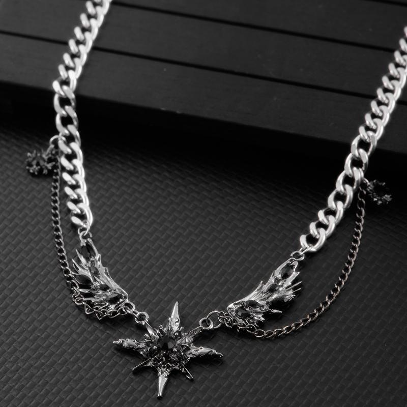 

Punk Style Star Wing Black Color Inlaid Zircon Pendant Necklace, Men s and Women s Gothic Hip-hop Trend Party Accessory Gift