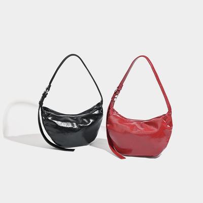 Damen Tasche Mode Pop Rock Stil Schwarze Plissee Tasche Schulter Handtasche Unterarmtasche